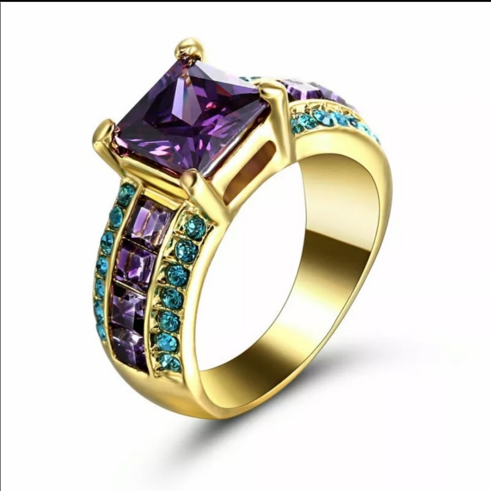 Turkish 18 K yellow filled gold purple amethyst stone ring size 8 - Picture 10 of 11